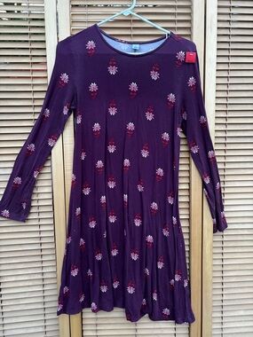 Old Navy Purple Floral Midi Dress - Long Sleeve